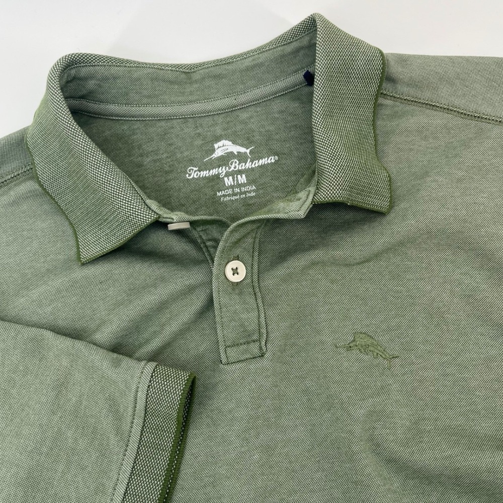 Tommy Bahama Polo Shirt Mens Medium Green Short Sleeve Heathered Marlin Logo